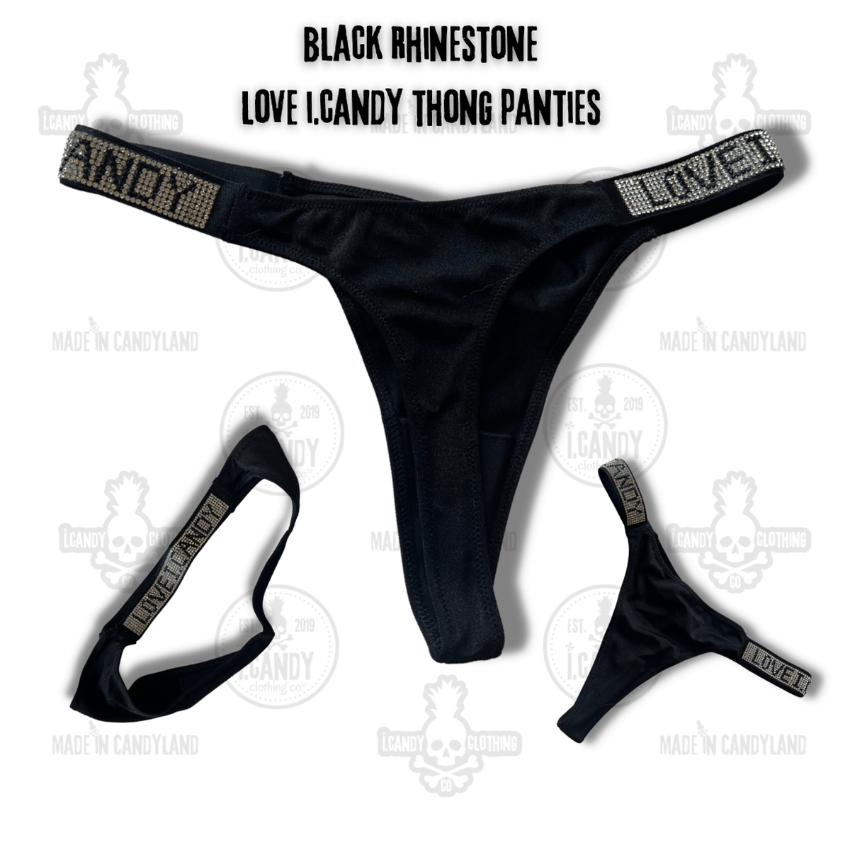 Black Rhinestone Love i.Candy Thong Panties