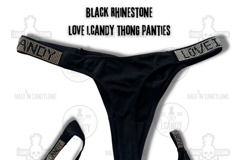 Black Rhinestone Love i.Candy Thong Panties