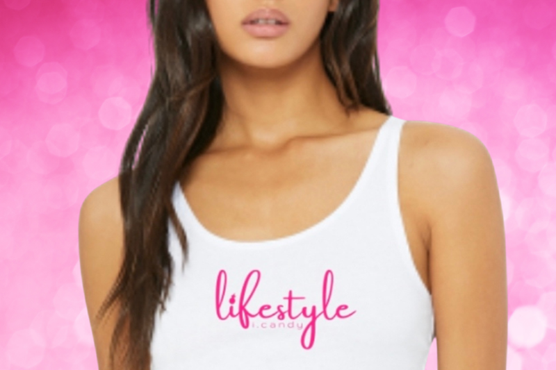 White with Pink Crop Top Lifestyle Logo