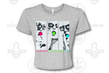 Women's Light Grey Flowy Crop Top 3 Panel Candy Picture