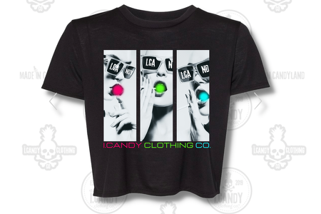 Women's Black Flowy Crop Top 3 Panel Candy Picture