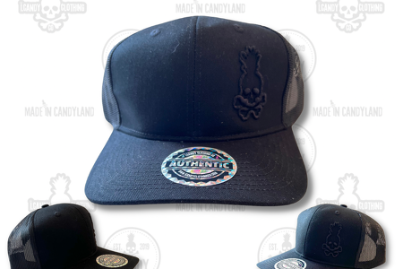 Black on Black Skull Pineapple Side Logo Trucker Hat