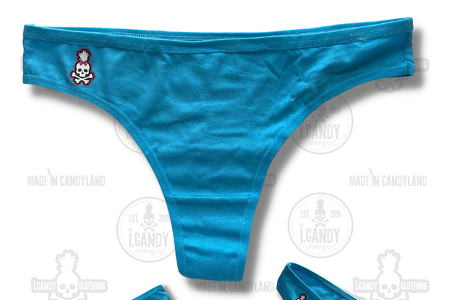Blue Cotton Thong Panties with Skull Pineapple Bow Logo