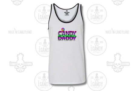 Men's White with Black Piping Candy Daddy Tank Top