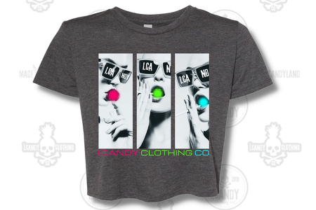 Women's Charcoal Flowy Crop Top 3 Panel Candy Picture