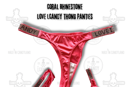 Coral Rhinestone Love i.Candy Thong Panties