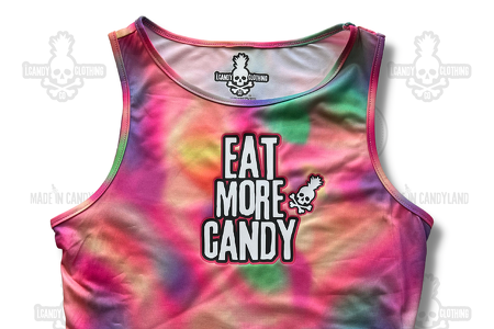 Eat More Candy Lettuce Trim Tie Dye Sleeveless Crop Top