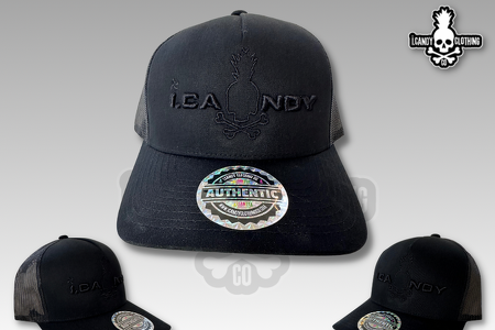 i.Candy Black on Black Trucker hat with Black Out Logo