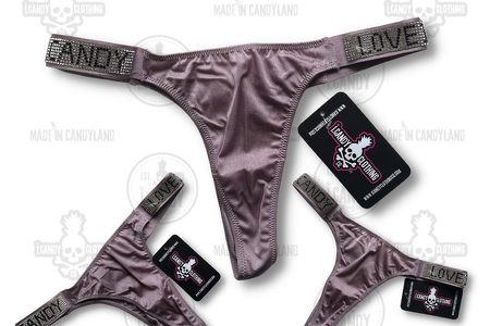 Purple Cotton Thong Panties with Skull Pineapple Bow Logo