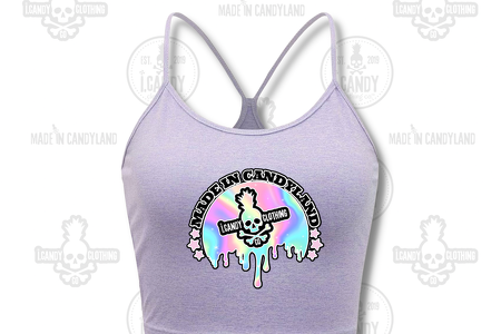 Women's Lilac Purple Racerback Crop Top Made in Candyland Rainbow Drips