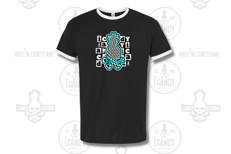 Men's Black with White Piping Ringer Tee i.Candy Jumbled Letters