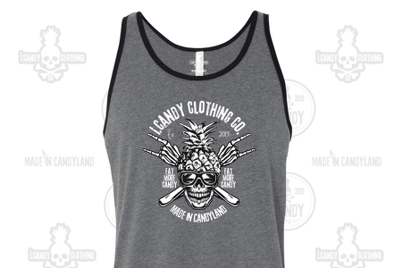 Men's Charcoal Grey with Black Piping Tank i.Candy Rock Horns