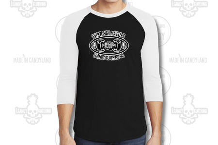 Men's i.Candy Black with White Sleeves 3/4 Length Raglan Every Inch Matters