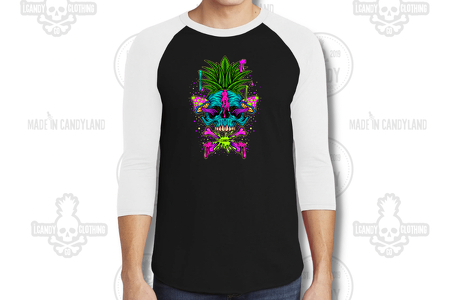 Men's i.Candy Black with White Sleeves 3/4 Length Raglan Trippy Mushrooms