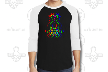 Men's i.Candy Black with White Sleeves 3/4 Length Raglan Trippy Skull Pineapple