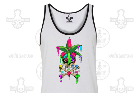 Men's White with Black Piping Tank Skull Pineapple Eat More Candy Drips