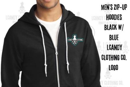 Men's Black Zip-Up Hoodie w/Blue i.Candy Clothing Co. Logo