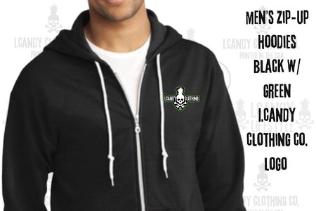 Men's Black Zip-Up Hoodie w/Green i.Candy Clothing Co. Logo