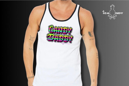 New Candy Daddy White Tank Top with Black Piping