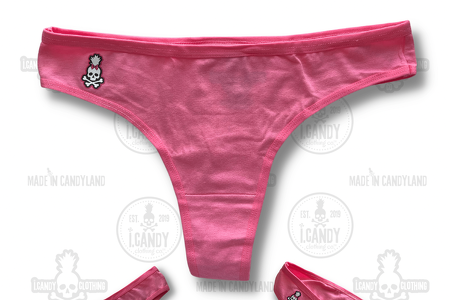 Pink Cotton Thong Panties with Skull Pineapple Bow Logo