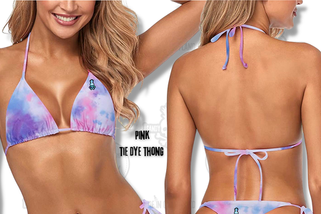 Women's Tie Side Thong Bikini Pink Tie Dye