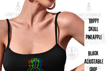 Women's Black Trippy Adjustable Spaghetti Strap Crop Top 