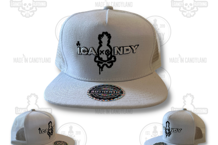White on White i.Candy Skull Pineapple Drip Logo Flat Bill Hat