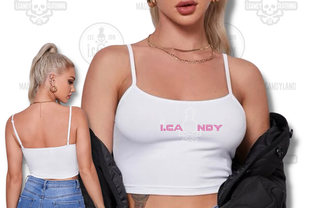 White Rhinestone i.Candy Logo Adjustable Strap Crop Top