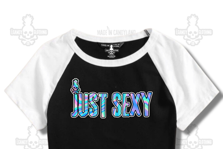 Women's black and white jersey crop top just sexy logo 