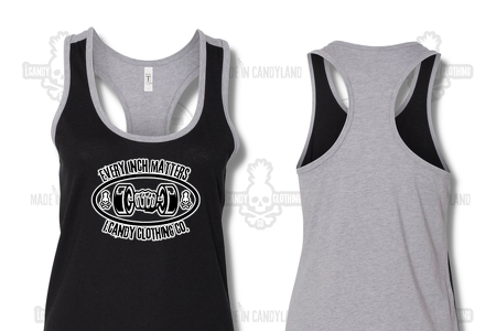 Women's black and grey racerback tee every inch matters 