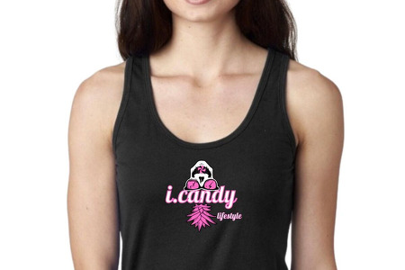 Women's Black Skull Pineapple Racerback Tank Top with Pink and White Logo