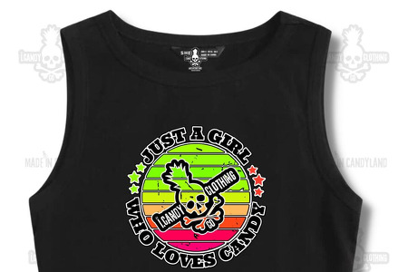 Women's black sleeveless crop top just a girl who loves candy neon 