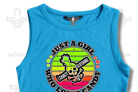 Women's blue sleeveless crop top just a girl who loves candy neon 