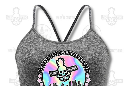 Women's charcoal grey racerback crop top made in candyland rainbow drips 