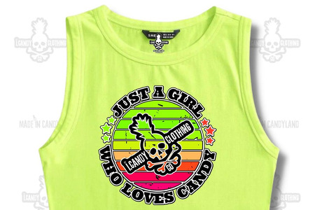 Women's neon yellow/green sleeveless crop top just a girl who loves candy neon 