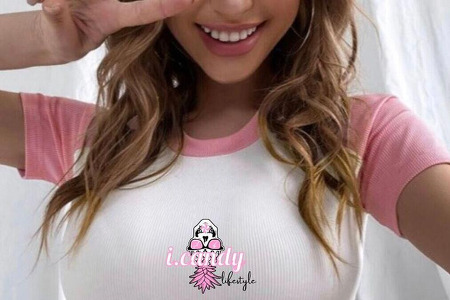 Women's pink and white short sleeve jersey crop top skull pineapple logo i.Candy Lifestyle