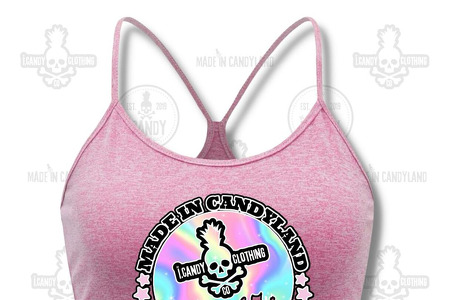 Women's pink racerback crop made in candyland rainbow drips 