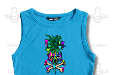 Women's Turquoise Sleeveless Crop Skull Pineapple Paint Drips