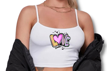 Women's White Adjustable Cami Crop Love i.Candy 