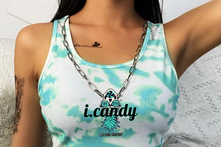 Women's Green and White Tie Dye Crop with Skull Pineapple Logo