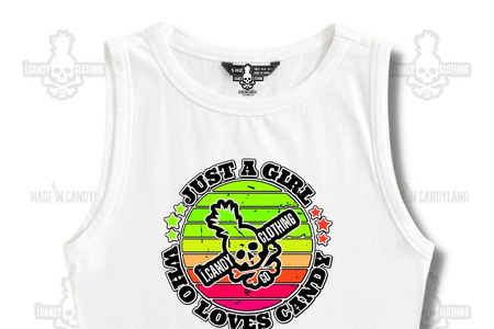 Women's white sleeveless crop top just a girl who loves candy neon 