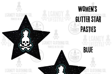Women's Black Glitter Pasties with Blue i.Candy Logo 