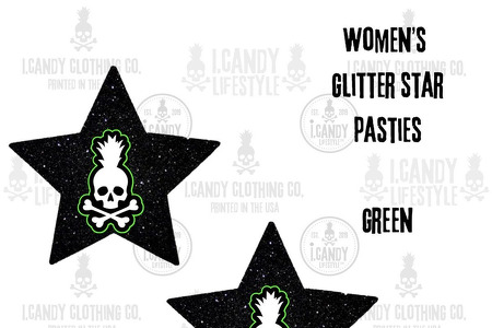 Women's Black Glitter Pasties with Green i.Candy Logo 