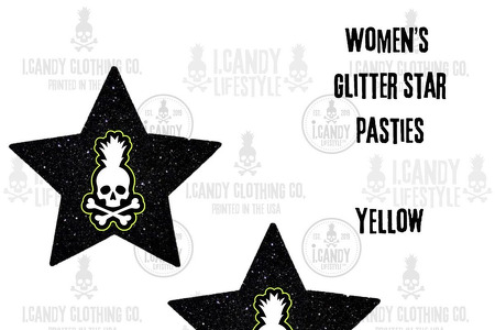 Women's Black Glitter Pasties with Yellow i.Candy Logo