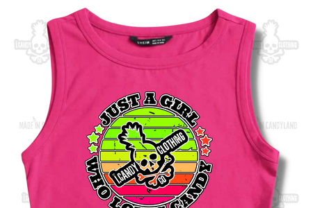 Women's neon pink sleeveless crop top just a girl who loves candy neon 