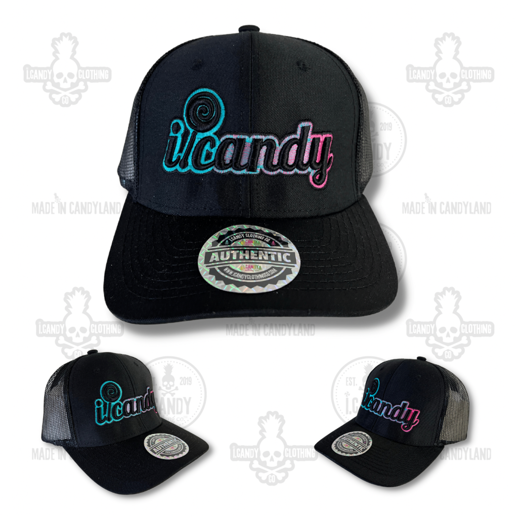 Black i.Candy Lollipop Logo Blue/Pink Gradient Trucker Style Hat