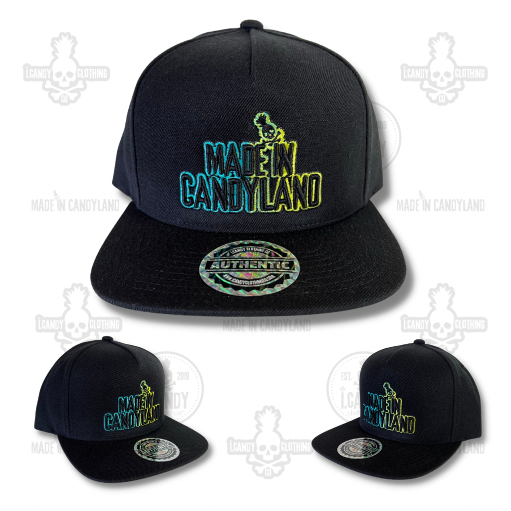 Black Made in Candyland Blue/Yellow Gradient Flat Bill Hat