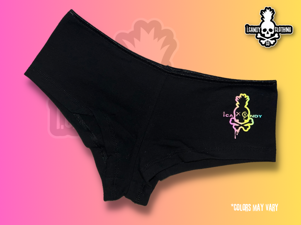 Women's Black Booty Shorts with UV Reflective i.Candy Drips Logo3