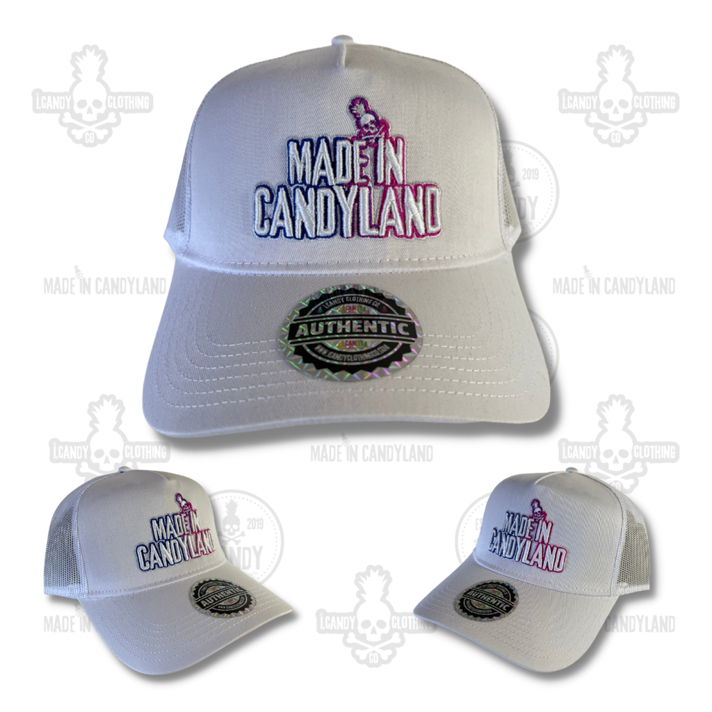 White Made in Candyland Blue/Pink Gradient Trucker Style Hat