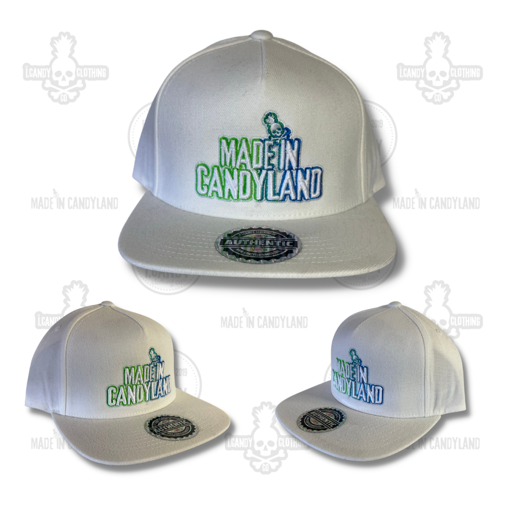 White Made in Candyland Green/Blue Gradient Flat Bill Hat